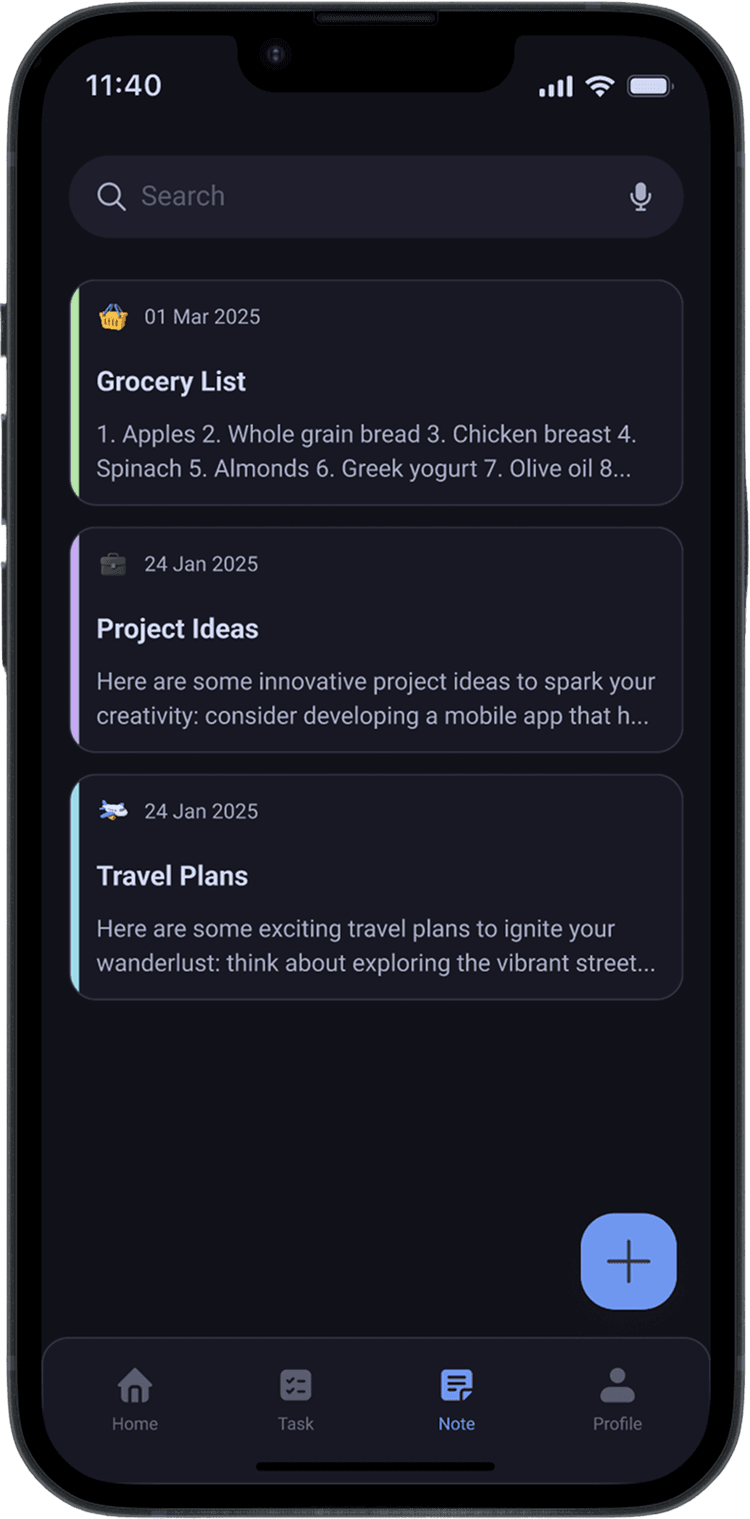 Note screen